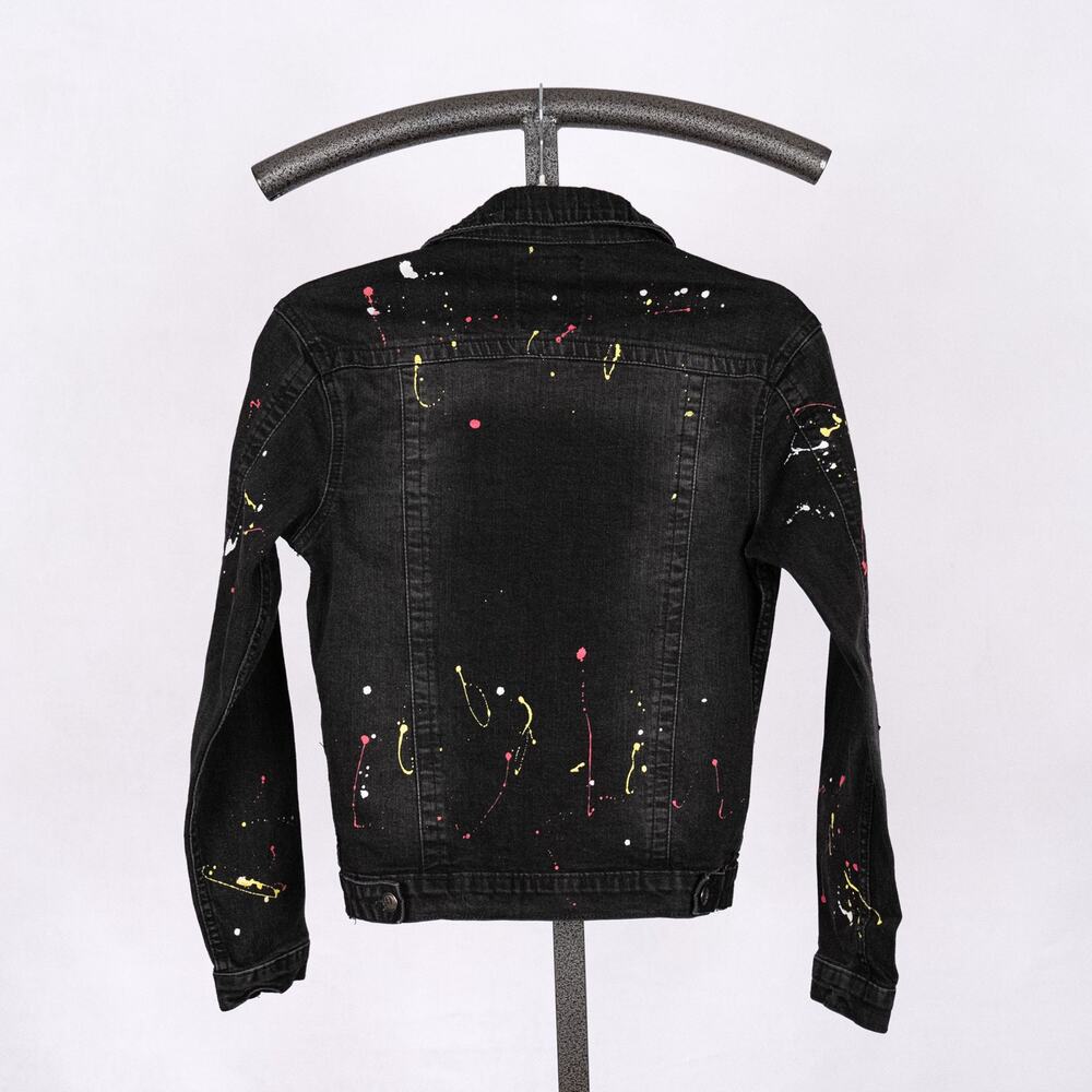 Vintage 90s Y2K Akademiks Women's Denim Jacket SMALL Paint Splatter Streetwear - Picture 4 of 7